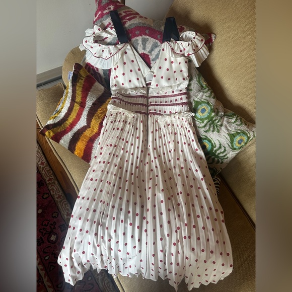 Self-Portrait Elegant White and Pink Red Polka Dot Dress - Picture 2 of 6